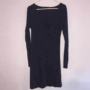 Prana Nadia dress deep grey wool v-neck long sleev
